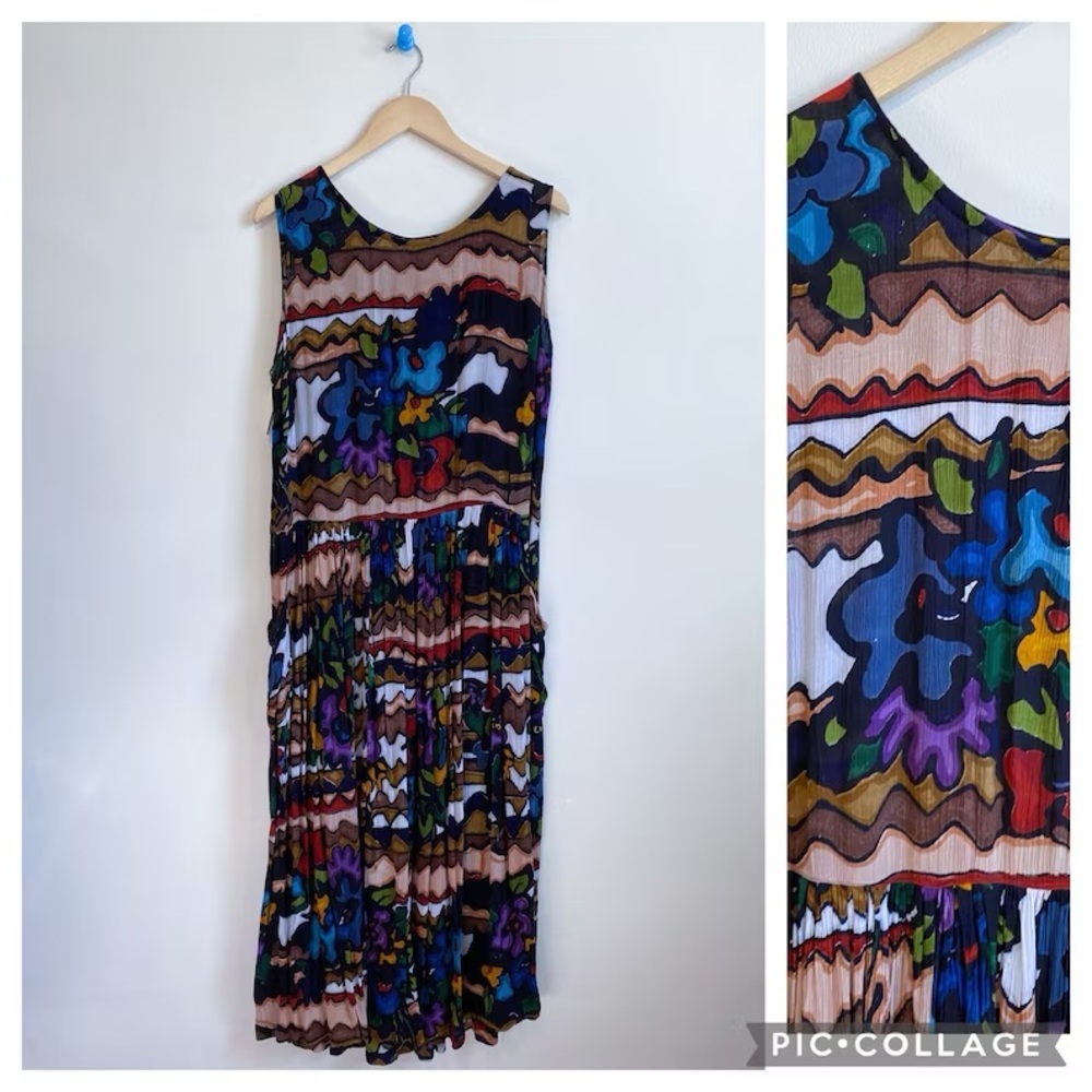 Vintage 90s Indian Gauze Graphic Floral Maxi Dress Med/Large